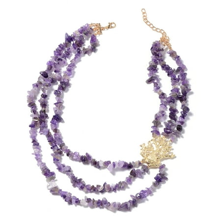 Shop LC Delivering Joy Goldtone Amethyst Chips Triple Strand Necklace Fashion Jewelry for Women Graduation Gifts for Her Size 22