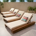 Ruben Outdoor Acacia Wood Chaise Lounge and Cushion Sets, Set of 4