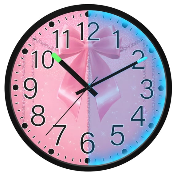 Ryvnso Bow Glitter 12 Inch Night Light Wall Clock Silent Battery Operated Luminous Clocks