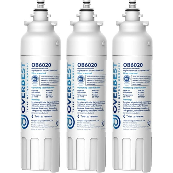 ADQ73613401 Refrigerator Water Filter, Replacement for LG® LT800P®, ADQ73613402, ADQ73613408, ADQ75795104, Kenmore 9490, 46-9490, LSXS26326S, LMXC23746S, LMXC23746D, Pack of 3