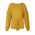 thumbnail image 2 of Gvmfive Women Knot Twist Front Solid Side Buttons Hem Long Sleeve Casual Loose Tops L, 2 of 5
