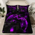 thumbnail image 2 of jejeloiu Cartoon Console Gamepad Bed Sheets,Geometric Grid Plaid King Sheets,Purple Black Sheet Set For Boys Teens,Ultra Soft Home Decor,4pcs, 2 of 7