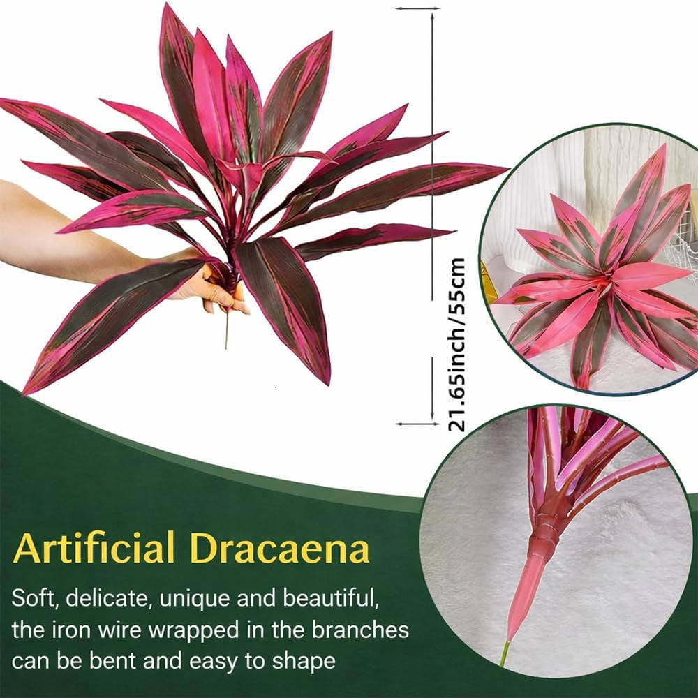 Large Realistic Artificial Boston Fern & Dragon's Blood Tree Artificial Turf UV Resistant Red Cordyline Ti Plants Red/Pink Vibrant Purple Leaves Faux Fake Ferns Shrubs Outdoor Garden Decor