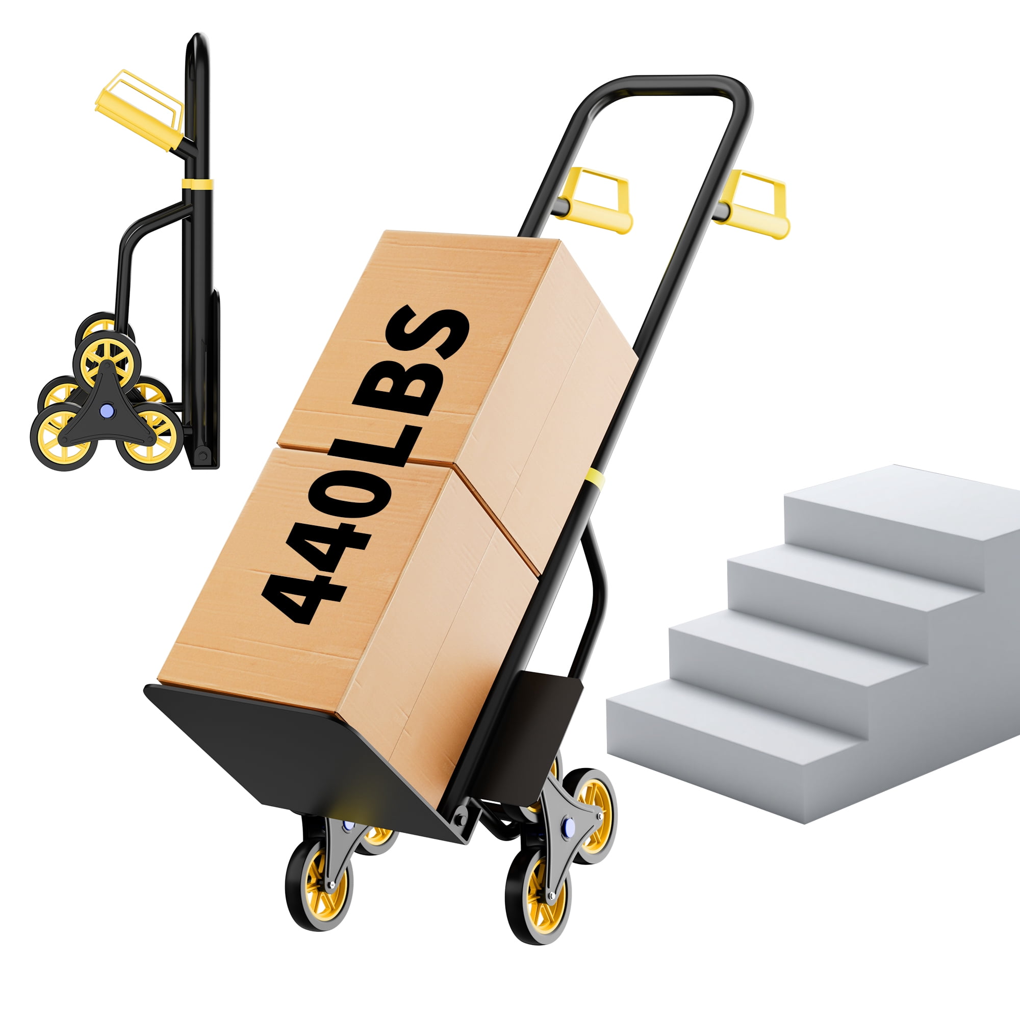 Ladcaser Stair Climbing Hand Truck 440lb Heavy Duty Dolly Cart for Stairs, Folding Stair Climbing Trolley with 6 Wheels and Telescoping Handle