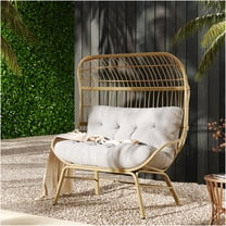 JERFIT Outdoor Loveseat PE Wicker Rattan Sofa for Patio, 2-Seater Garden Bench with Weather-Resistant Cushion, Light Brown