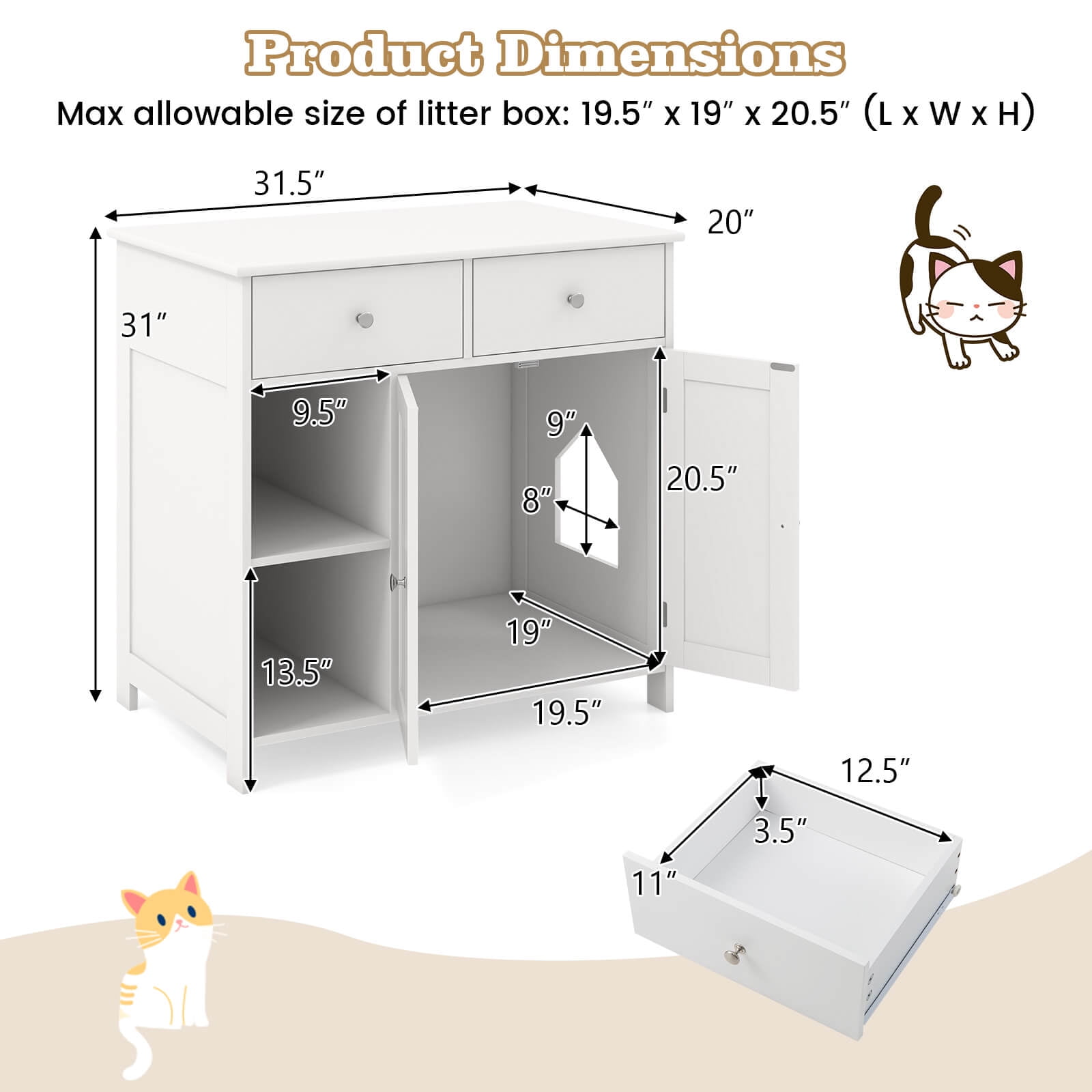 Costway Cat Litter Box Enclosure with 2 Drawers Double Doors Open Shelves Modern Indoor