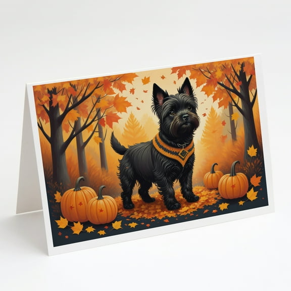 Black Cairn Terrier Fall Greeting Cards and Envelopes Pack of 8 7 in x 5 in