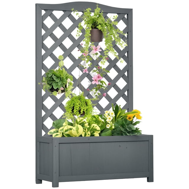 Outsunny Jardinière Surélevée avec Treillis pour Vignes, Gris