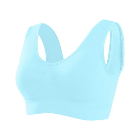 

Yuwull Womens Sports Bra Wirefree Seamless Padded Racerback Thin Yoga Bra for Workout Gym Activewear with Removable Pads Light Blue XXL Clearance