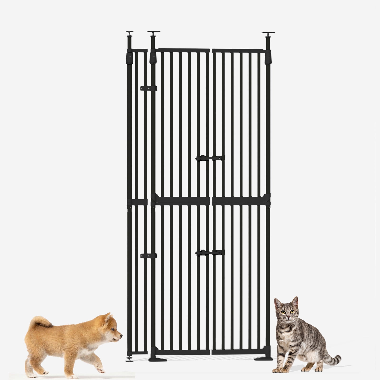 YUFU 74.8" Extra Tall Pet Gate for Cats, adjustable height adjustable width 30.3"-38.2" Pressure Mounted, No Drill, Walk-Through Door for Stairs/Doorways,(black)