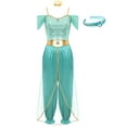 thumbnail image 3 of TiaoBug Women's Arabian Princess Cosplay Outfits Off Shoulder Sequined Rompers Fairy Tale Dress Up Turquoise 3XL, 3 of 7
