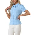 thumbnail image 4 of INSPIRE CHIC Women's Puff Short Sleeve Turn Down Collared Work Office Button Down Shirt XS Sky Blue, 4 of 6