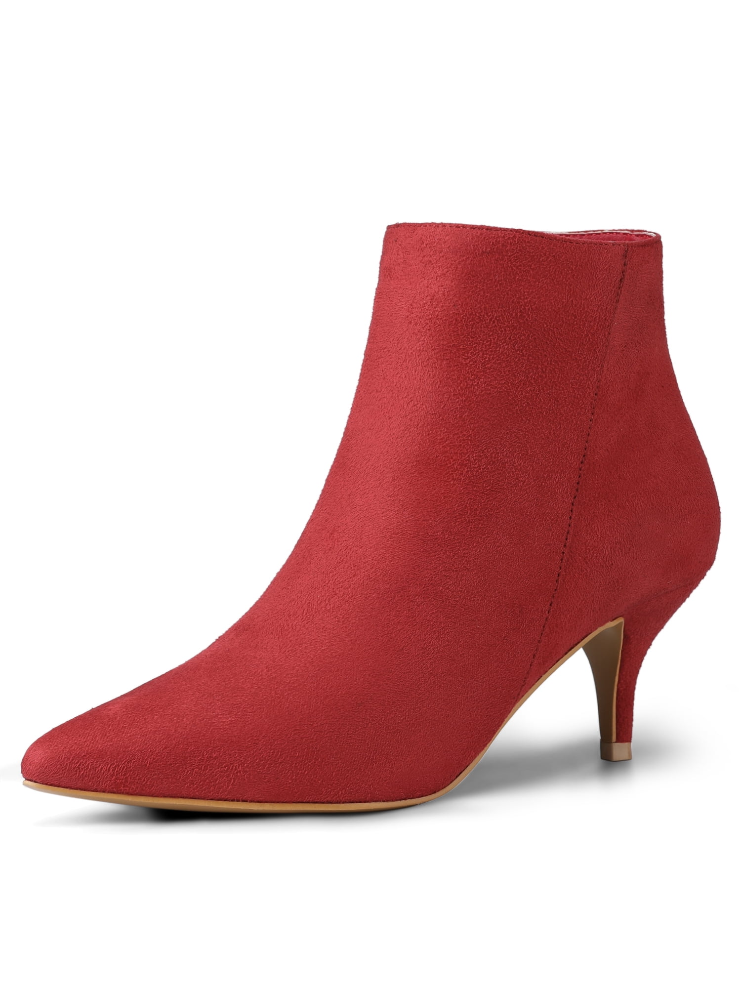 red pointed toe ankle boots