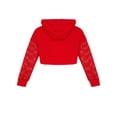 thumbnail image 2 of Aislor Kids Girls Mesh Long Sleeve Drawstring Hooded Crop Top for Hip Hop Jazz Dance Costume Red 16, 2 of 7
