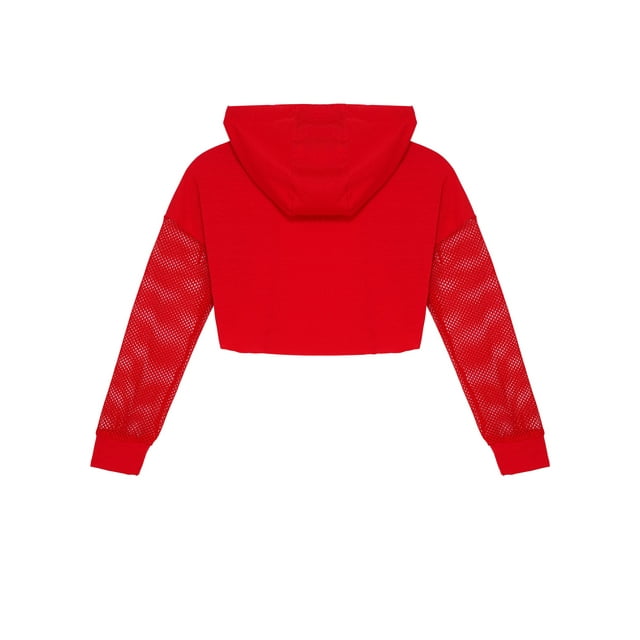 iixpin Filles Enfants Chandail à Capuchon Court en Maille Transparente à Manches Longues Hauts Courts de Danse Chandail en Résille à Capuchon Rouge 6