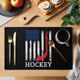 thumbnail image 2 of Black American Flag Placemats Set of 12, Abstract Red Hockey Stripes Us Flag Placemats for Dining Table, Place Mats for Kitchen Tabletop, Waterproof Wipeable Dining Table Mats Set, 2 of 9