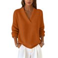 thumbnail image 2 of Women's Fashion Long Sleeve Solid Color Pullover Knitted Sweater, Cozy and Stylish, Great for Casual Wear and Seasonal Outfits,Saffron,S, 2 of 5