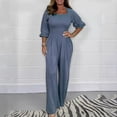 thumbnail image 2 of SRZYMJ Jumpsuit for Women Stylish Women's Casual Wear Elastic Waist Draped Sleeve Flowy Wide Leg Jumpsuit Comfortable Everyday Outfit with, 2 of 4