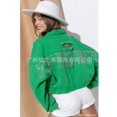 thumbnail image 1 of Diconna Women Crop Jean Jacket Casual Button down Ripped Denim Jacket with Rhinestone Tassel Fall Outwear, 1 of 2