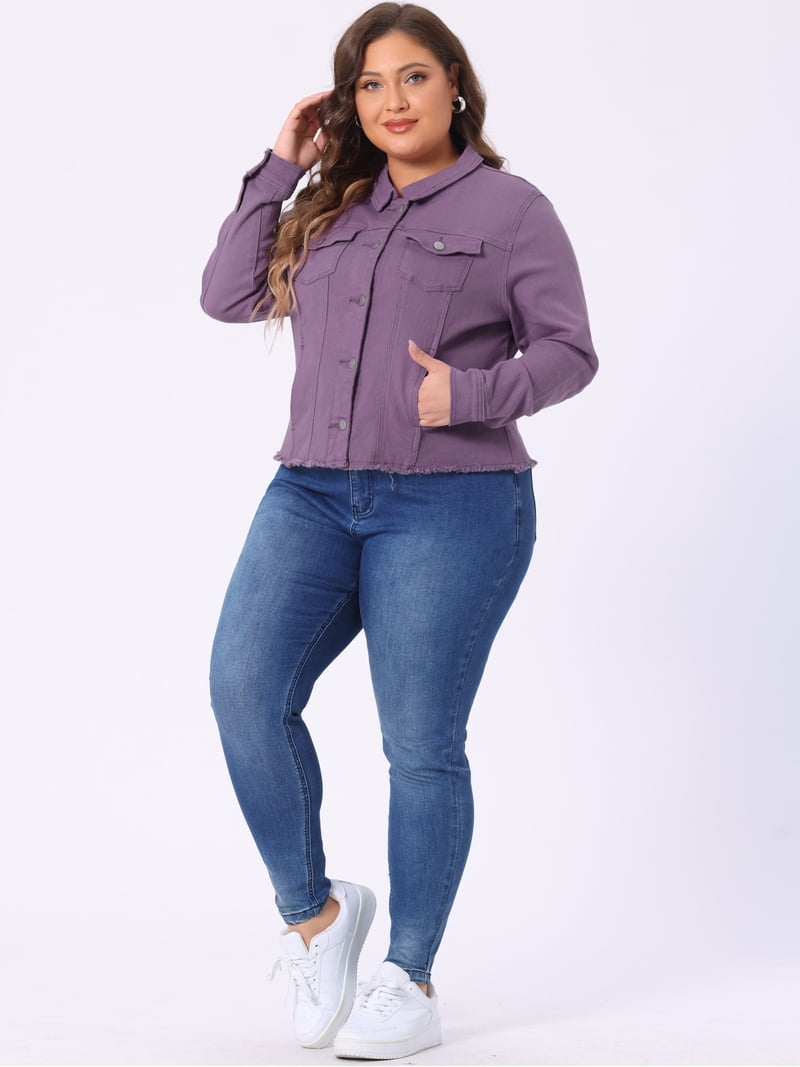 DARING DIVA Women's Plus Size Washed Front Frayed Classic Denim