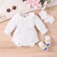 thumbnail image 3 of Gyratedream Bodysuits Jumpsuit for Baby Girl Infant Toddler Long Sleeve Ruffle Romper Outfits with Bow Tie Headscarf 2-Piece Set, 3 of 12