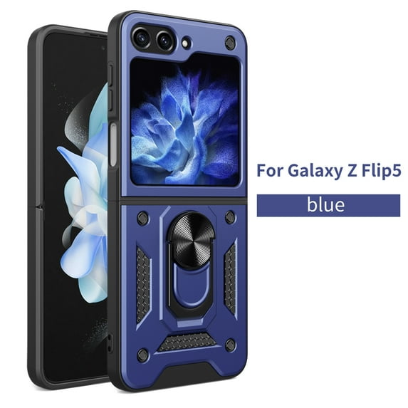 for Samsung Galaxy Z Flip 5 5G Case, with Ring Kickstand and Camera Protection,Heavy Duty Protective Shockproof Protective Rubber PC Phone Back Cover for Samsung Galaxy Z Flip 5, Blue
