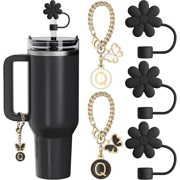 Compatible with Stanley Cup Accessories, 3PCS Straw Toppers for Stanley Straw Cover Cap, 2PCS Cute Letter for 30&40 Oz Tumbler with Handle