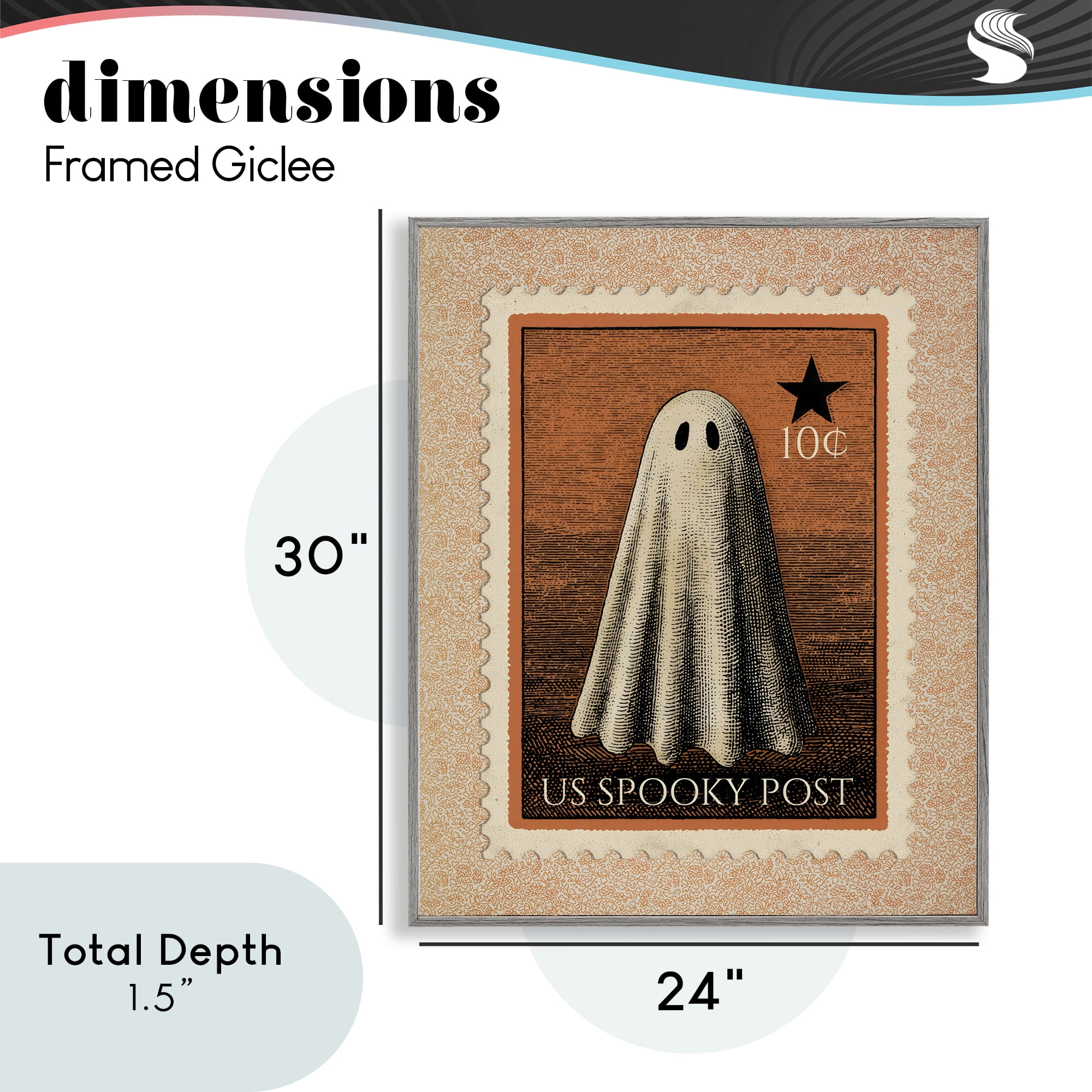 Vintage Ghost Stamp Gray Framed Giclee Art, design by Arlington Prints