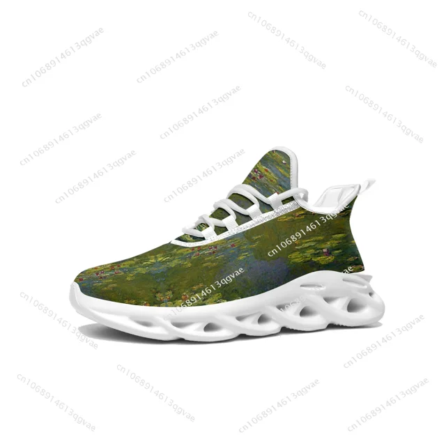 Zapatillas deportivas planas Mt Water Lilies para hombre y mujer, de alta calidad, personalizables, con cordones y malla.