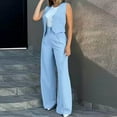 thumbnail image 2 of jobturf Womens 2 Piece Outfits 2024 Classic Button Down Sleeveless Blazer Vest Wide Leg Pant Sets Casual Matching Set Business Suits, 2 of 7