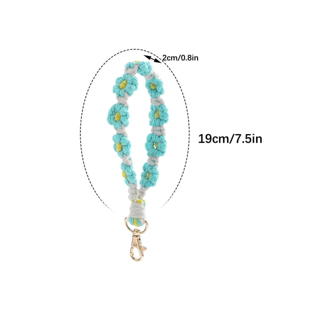Cadena con Colgante Bohemian Mano Tejida Flor Llavero, Color en Contraste Llavero Pulsera Colgante, Cadena de Teléfono