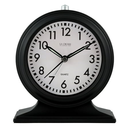 La Crosse Clock Black Mantel Silent Sweep Analog Alarm Clock, 617-3014