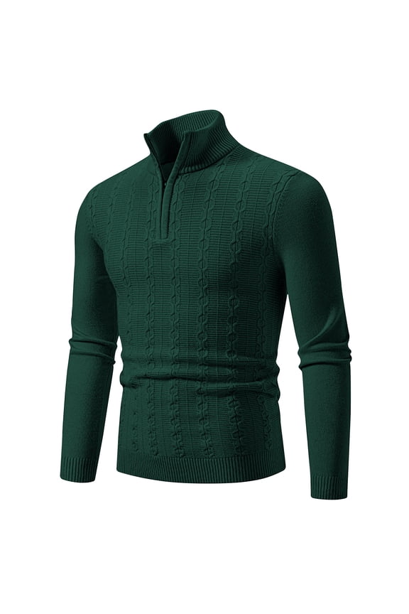 Cable Knit Sweater Men 1/4 Zip Mock Neck 2024 Pullover Long Sleeve Casual Jumper Tops Solid Color Sweaters Green,XL