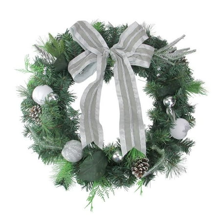 24 in. White & Silver Apple & Pine Cone Artificial Christmas Wreath - Unlit