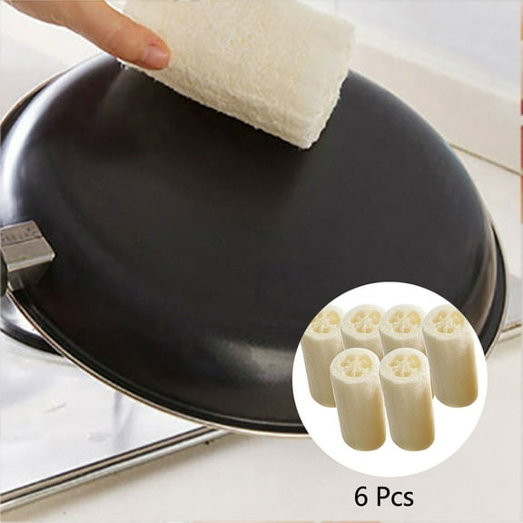Hobeauty 6Pcs Sponge Scrubber Handmade Anti-oil Natural Loofah Luffa Loofa Bath Body Shower Sponge for Kitchen