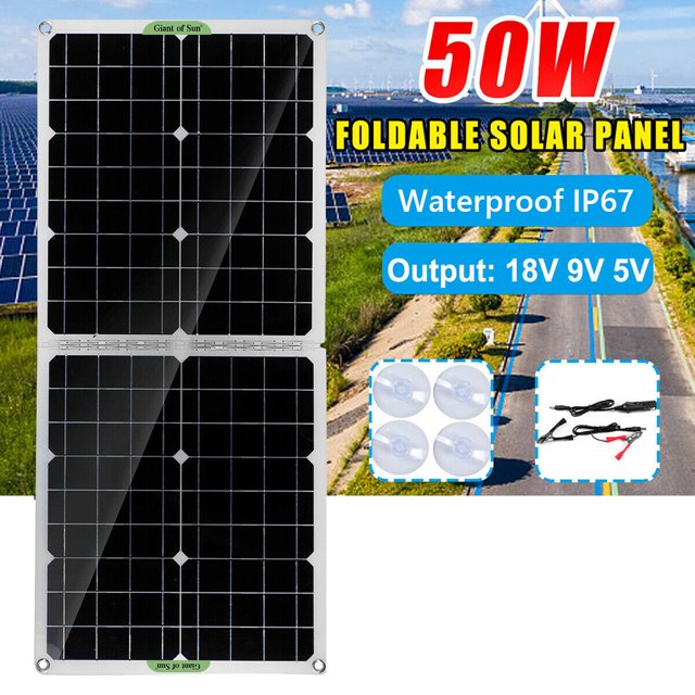 cargador dual plegable de las células de batería del poder de la prenda impermeable del panel solar del USB 50W que acampa FLhrweasw Nuevo