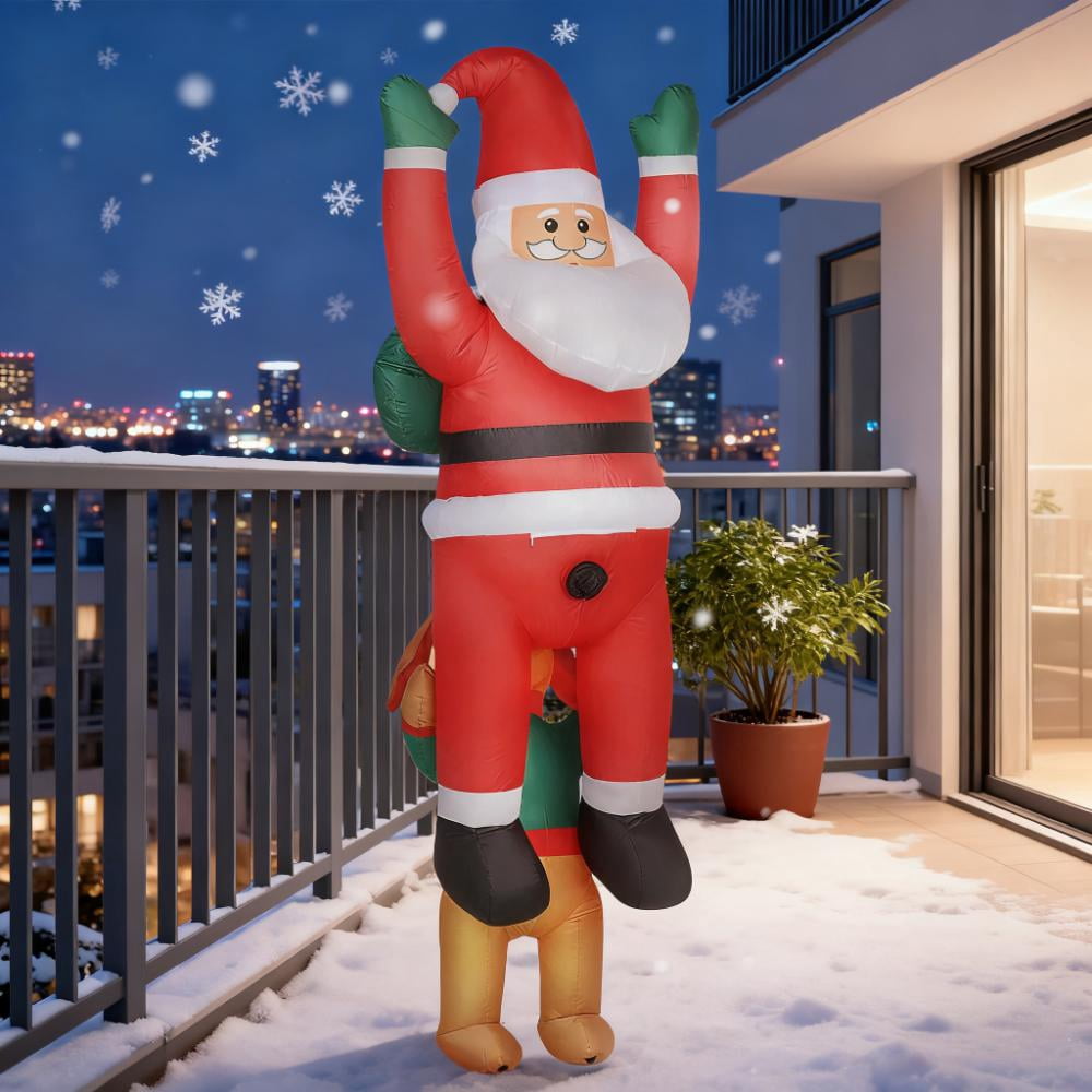 Santa Falling Off Roof Inflatable with Dog Biting Santa Comedic Design LED Lights Outdoor Yard Decoration