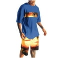 thumbnail image 3 of VBTAPA Men's 2 Piece Outfits Short Sleeve Tropical Graphic Tee Tops and Elastic Waist Shorts Set Summer Casual Track Suit Sets on Sale Blue XXL, 3 of 6