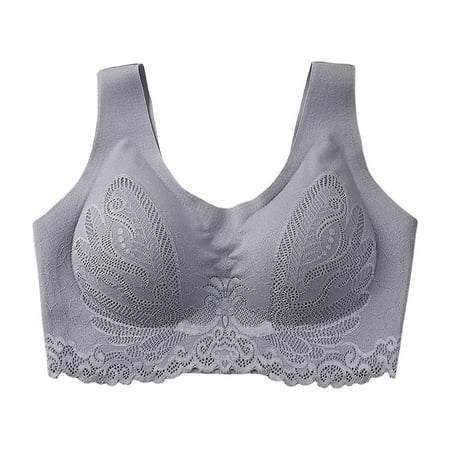Blphud Bras for Elderly Women with Sagging Sports Bras for Women Non Removable Pads Women s No Steel Ring Gathering Sleep Latex Underwear Bar Everyday Underwear Women Fashion Grey L