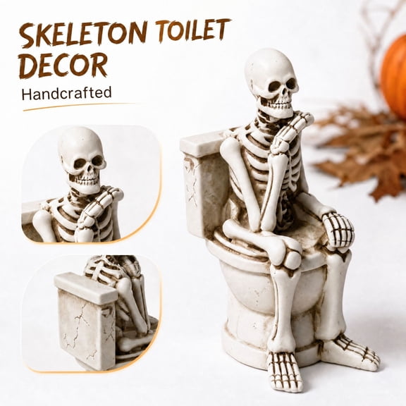 Halloween Skeleton Figurines Decor Bathroom Skull Ornament Halloween Bathroom Table Decor, Spooky Bathing Skeleton, Resin Statue for Toilet Centerpiece Shelf Mantel Tabletop Desk