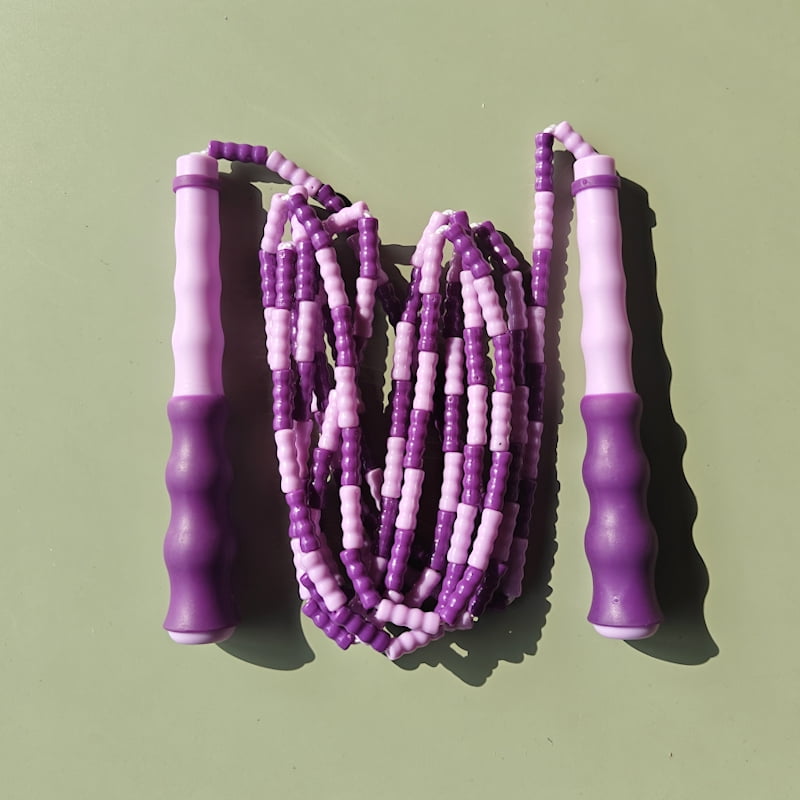 Beaded Jump Rope 2.6m (8.53ft) Soft PVC Beads Skipping Rope with 17cm Rubber Coated Handles for Kids Adults Fitness Training Sports Equipment