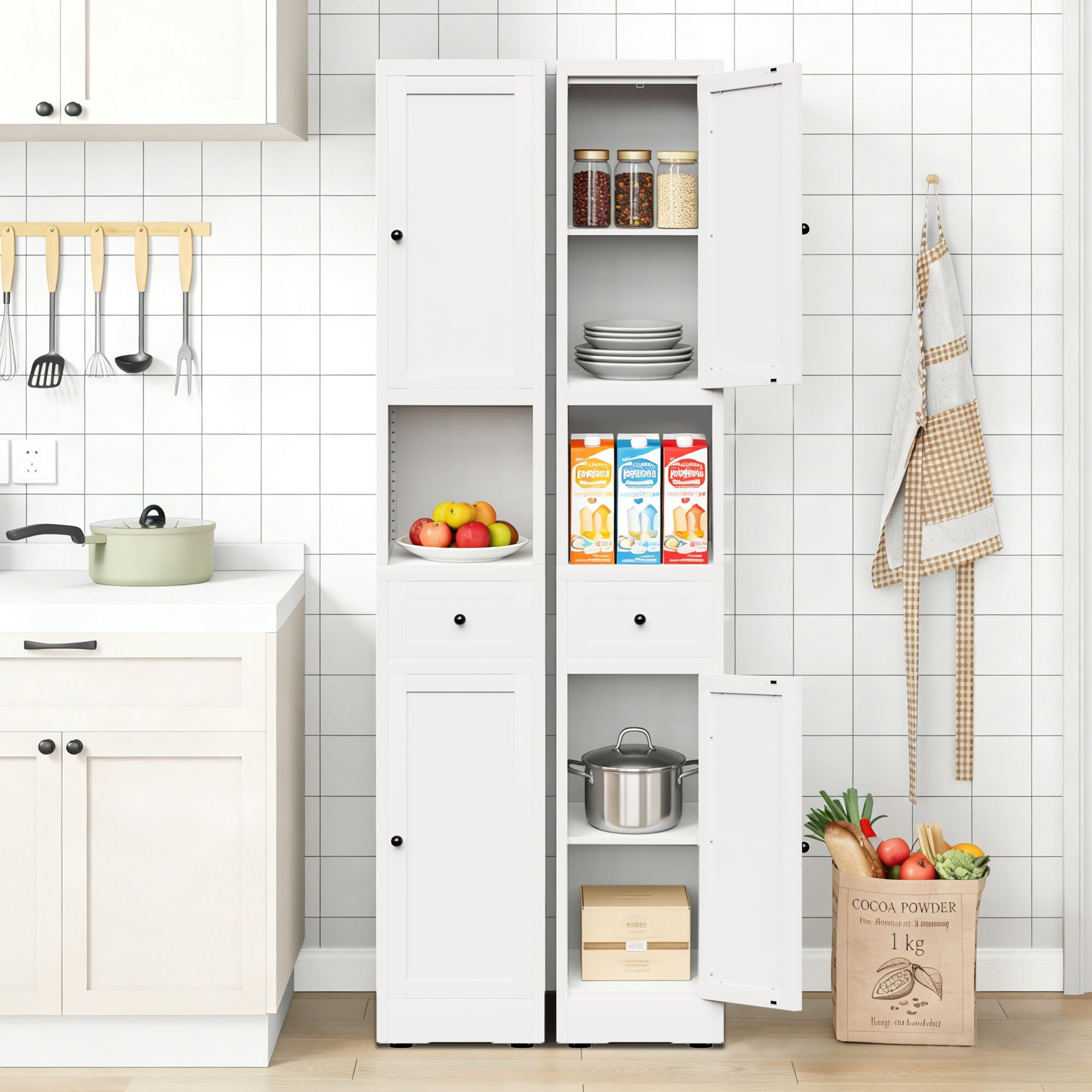 Tall Narrow Storage Cabinet, 5-Tier Metal Freestanding Cabinet with 2 Doors and Adjustable Shelves, 71 in Space-Saving Organizer for Bathroom, Kitchen, Laundry Room, Pantry