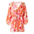 thumbnail image 4 of Liacowi Women Casual Plus Size Boho Dress Middle Sleeve V-Neck Floral Print Button Chest Elastic Waist One Piece Skirt, 4 of 7