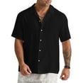 thumbnail image 5 of Hanerdun Men Casual Button Down Shirt Solid Blouse Male Short Sleeve Top Black XL, 5 of 5