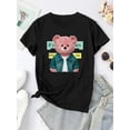 thumbnail image 2 of Camiseta para mamá para mujer ropa de calle clásica veranoCreative Pink Bear Pattern Printed Women'S Fashion Trendy Round Neck Short Sleeve, Simple Casual Sports T-Shirt, Comfortable Summer Top for, 2 of 7