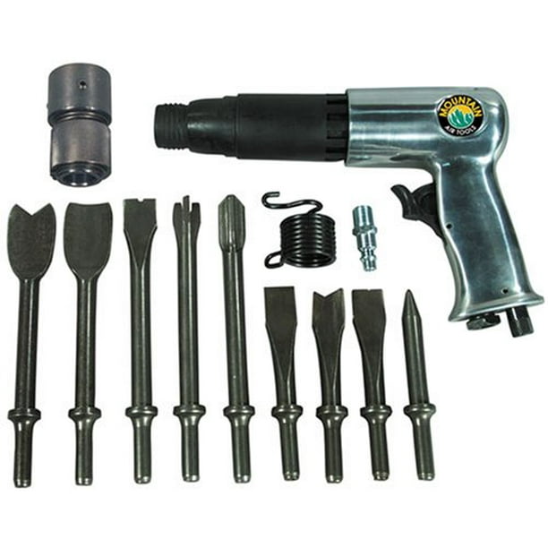 Mountain MTN7330 250mm Long Barrel Air Hammer With 9 Piece Chisel Set