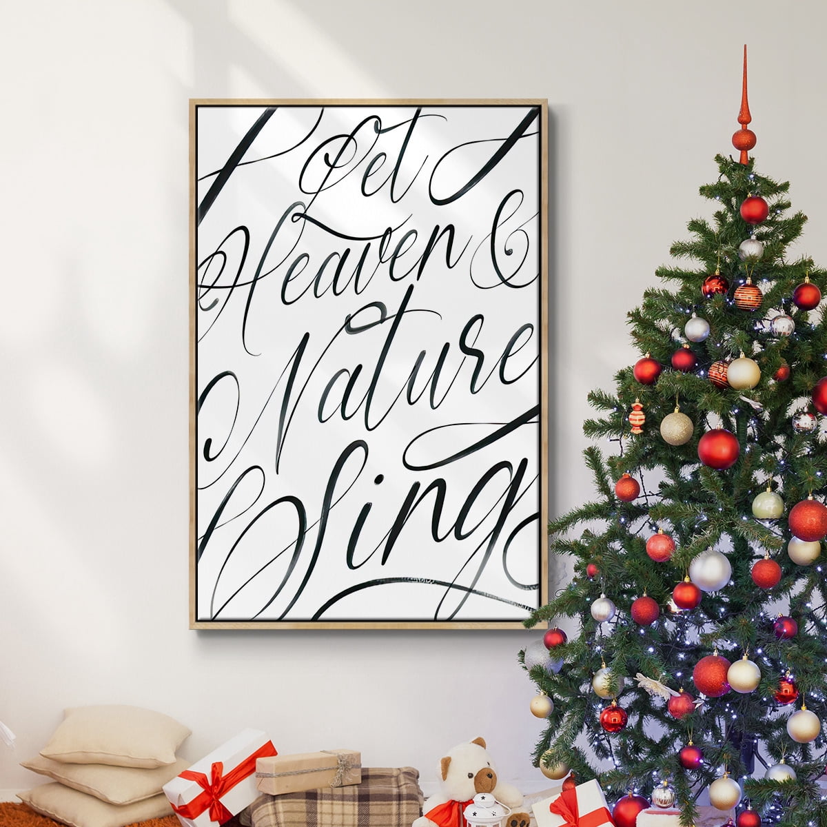 Heaven and Nature - Framed Gallery Wrapped Holiday Canvas - 17 x 25 - Natural Wood Frame