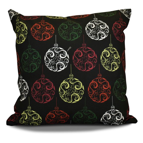 E by Design Holiday Wishes Painterly Bulbs Print Outdoor Pillow