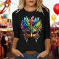 thumbnail image 1 of Xuyuer Carnival 2025 Womens 3/4 Sleeve Tops Mardi Gras and Costumes Fashion Round Neck Printed Blouse, 1 of 6