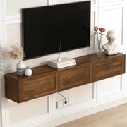 HIUU 68" TV Stands for Living Room Walnut,Wall Mounted TV Console with 3 Drawers,Floating Entertainment Center with Led Lights and Power Outlet,Wooden TV Stands for Living Room